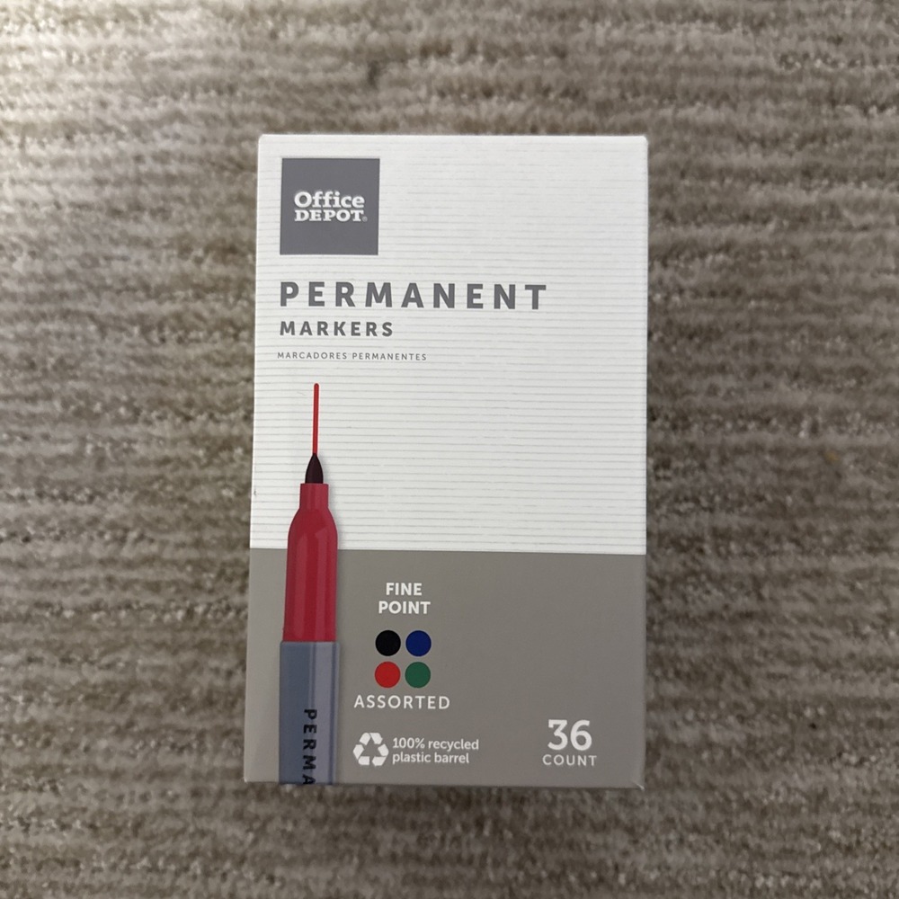 Office Depot Brand Permanent Markers, Fine Point. assorted Ink-36pk